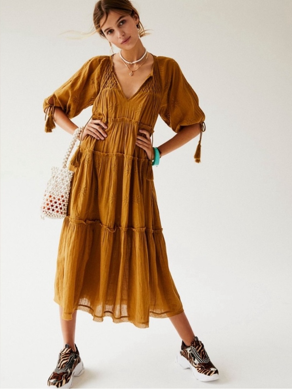 NWT Free People Celestial Skies Midi Dress Bronze Size Small